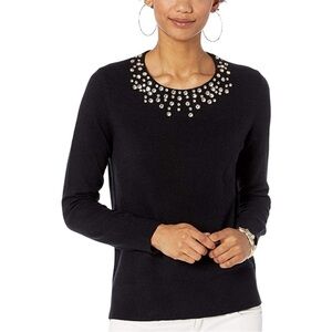 Lilly Pulitzer Odetta Sweater Black Rhinestone Wool Cashmere Blend Jumper Sz M